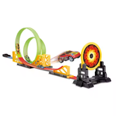 Double Loop Racing Track Playset – 360° Car Launcher Stunt Track with Fire Ring Challenge